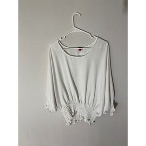 Vince Camuto Women White Dolman Sleeve Smocked Waist Blouse Top XL